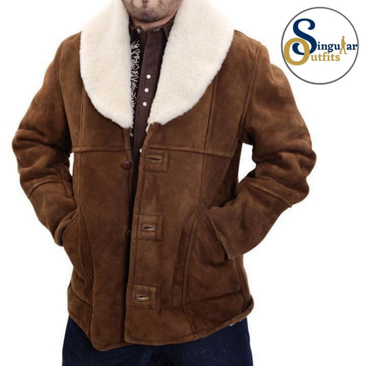 Chamarra de borrego cafe para hombre SO-WD1779 Men's leather Jacket Singular Outfits