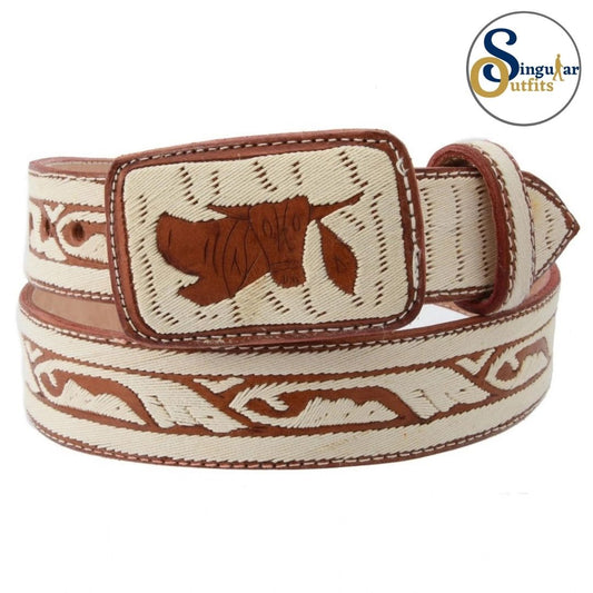 Cinto charro bordado de piel imitación de pita para hombre SO-TM13205 embroidered charro leather belt for men