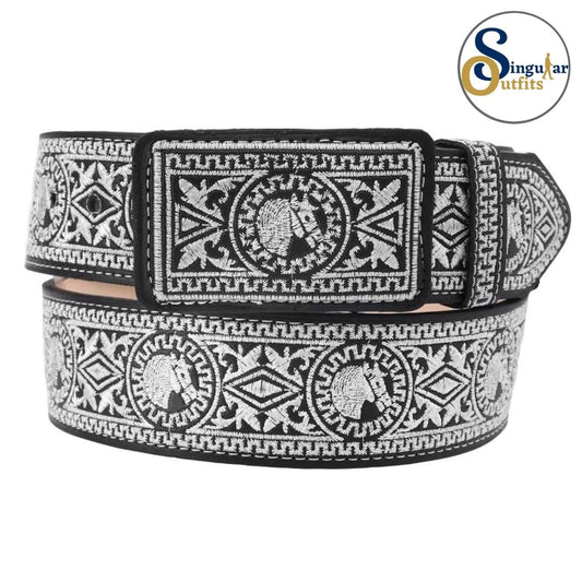 Cinto charro bordado de piel para hombre SO-TM13188 embroidered charro leather belt for men