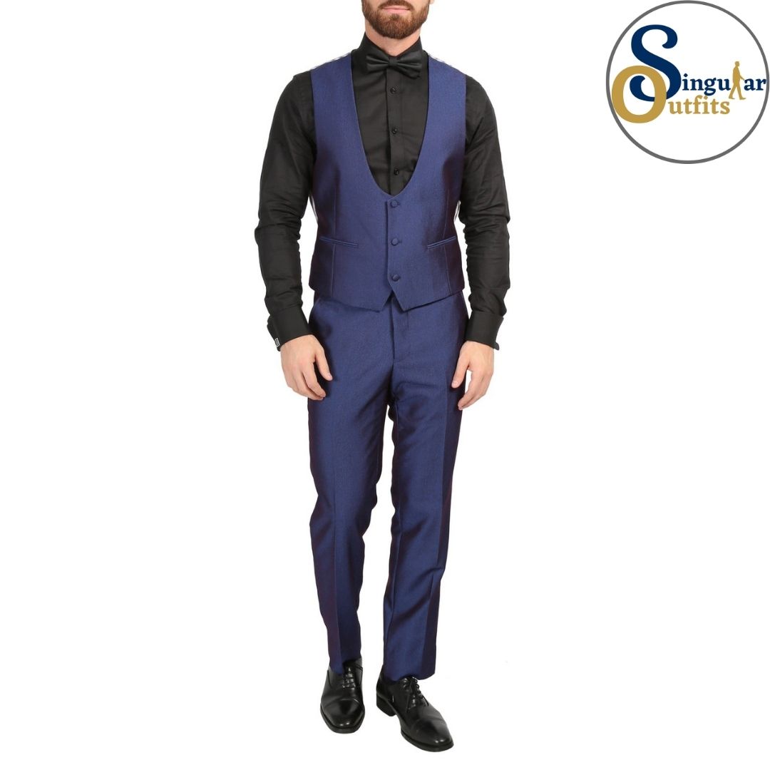 DAXSON Slim Fit 3 Piece Tuxedo Navy Shawl Lapel Singular Outfits Esmoquin Solapa Chal Vest