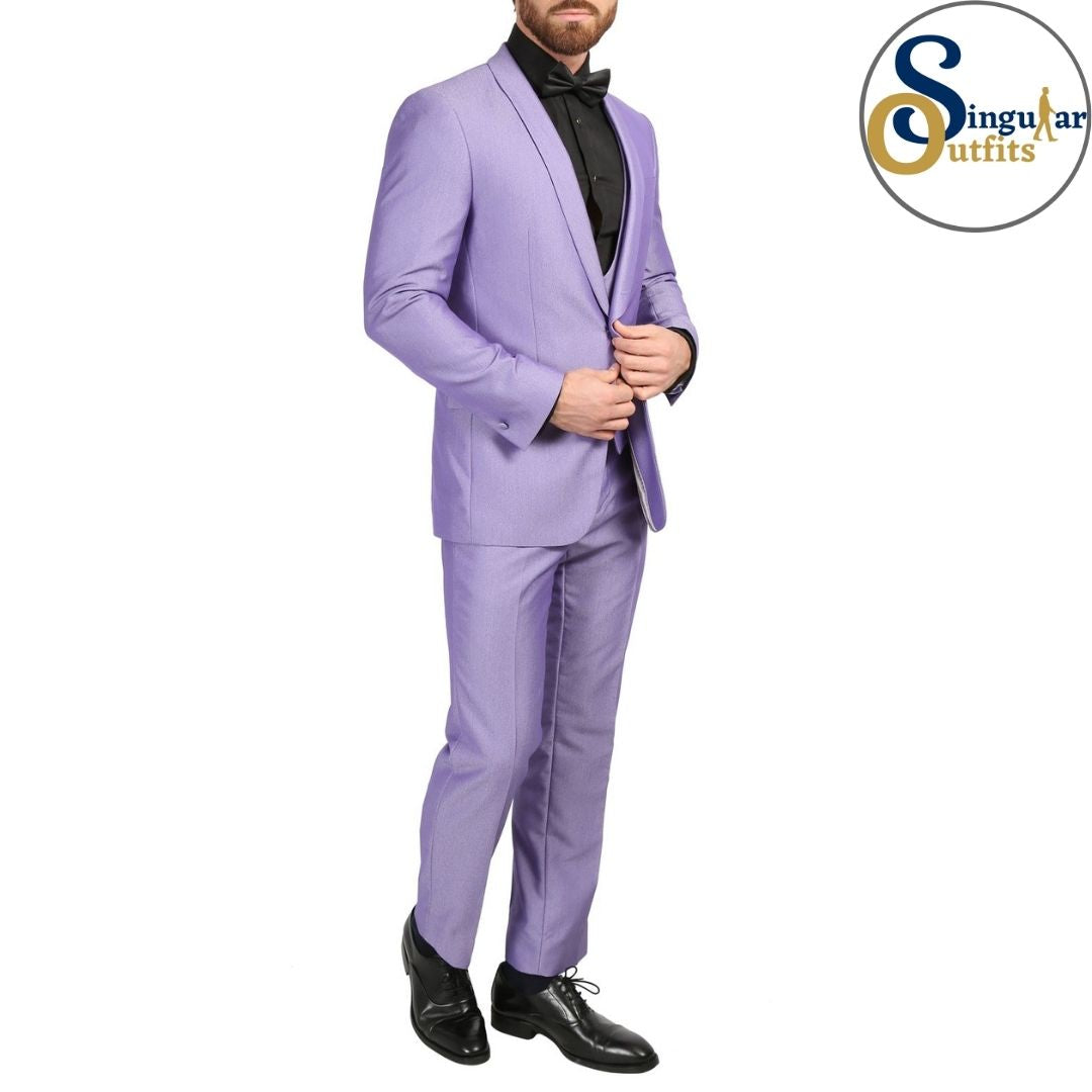 DAXSON Slim Fit 3 Piece Tuxedo Ultra Violet Shawl Lapel Singular Outfits Esmoquin Solapa Chal Side