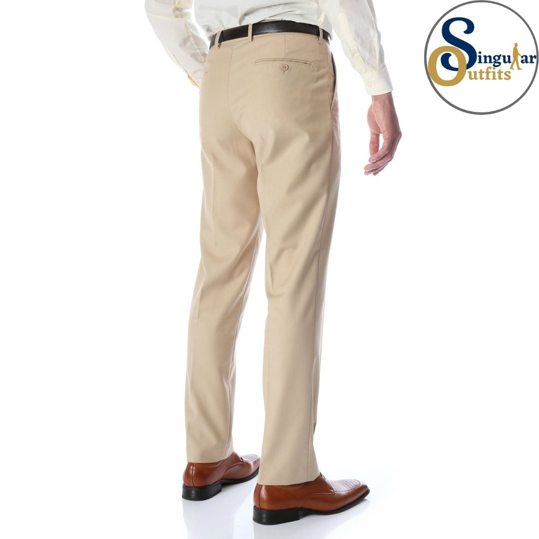 HALO Slim Fit Flat Front Formal Dress Pants Tan Singular Outfits Pantalones Formales de Vestir Back Side