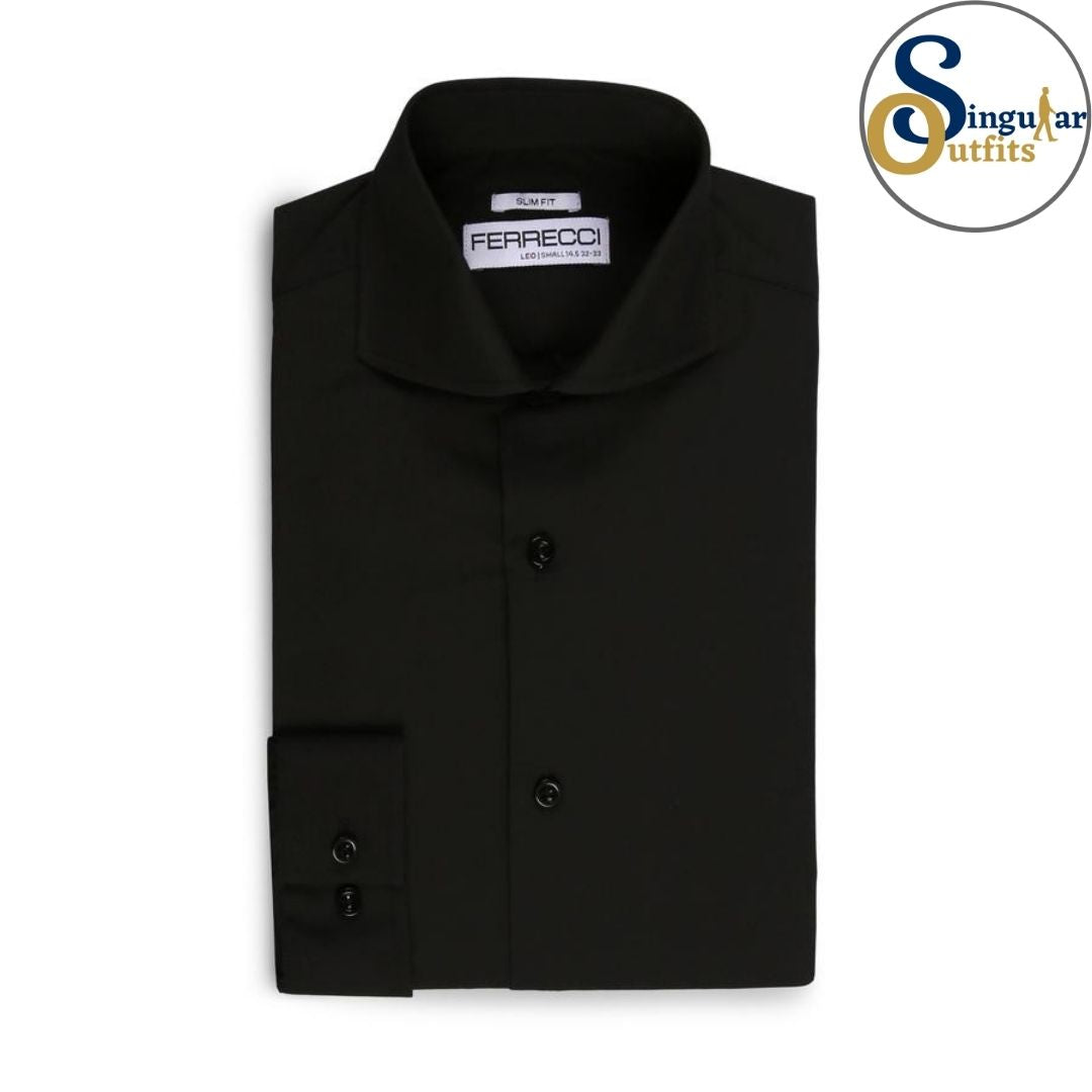 LEO Slim Fit Button Up Formal Dress Shirt Black Singular Outfits Camisa Formal de Vestir