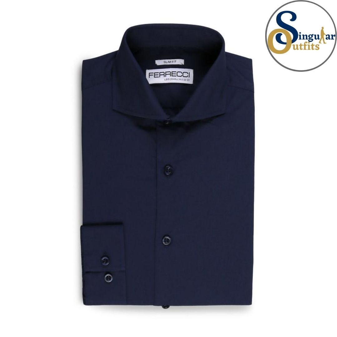 LEO Slim Fit Button Up Formal Dress Shirt Navy Singular Outfits Camisa Formal de Vestir