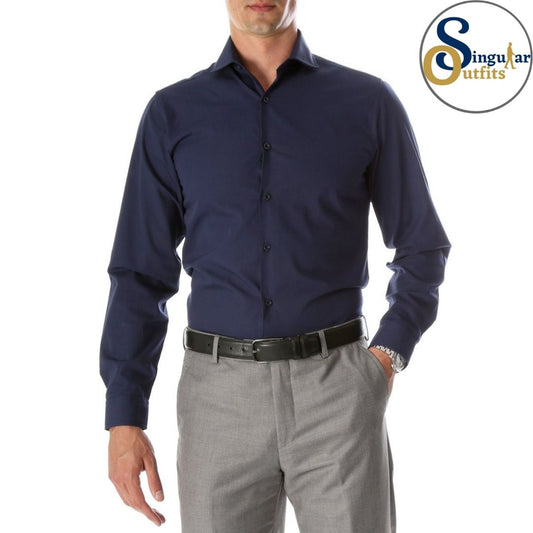 LEO Slim Fit Button Up Formal Dress Shirt Navy Singular Outfits Camisa Formal de Vestir Front  