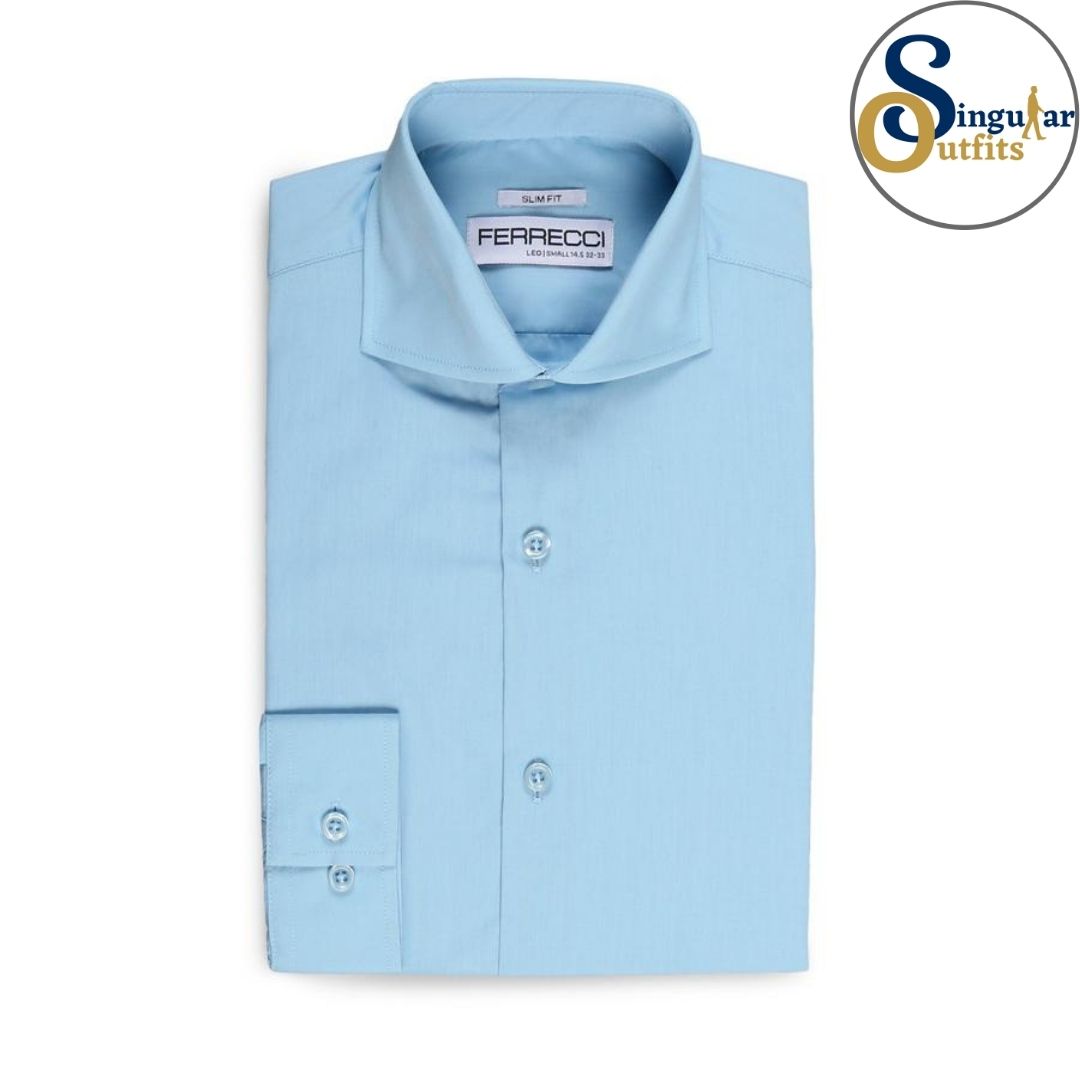 LEO Slim Fit Button Up Formal Dress Shirt Sky Blue Singular Outfits Camisa Formal de Vestir 