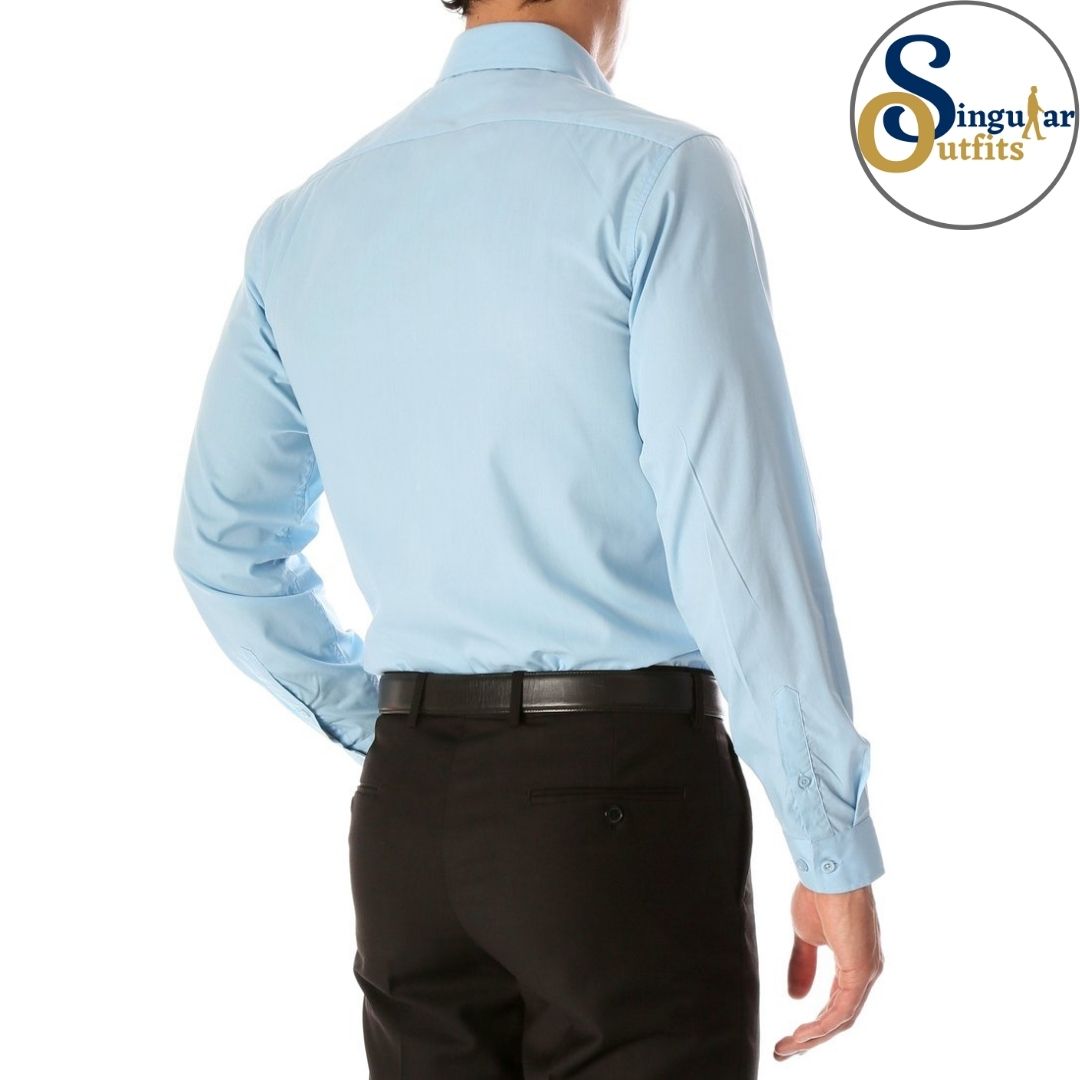 LEO Slim Fit Button Up Formal Dress Shirt Sky Blue Singular Outfits Camisa Formal de Vestir Back Side