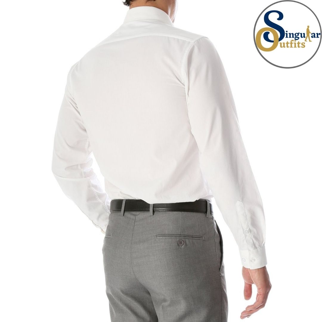 LEO Slim Fit Button Up Formal Dress Shirt White Singular Outfits Camisa Formal de Vestir Back Side