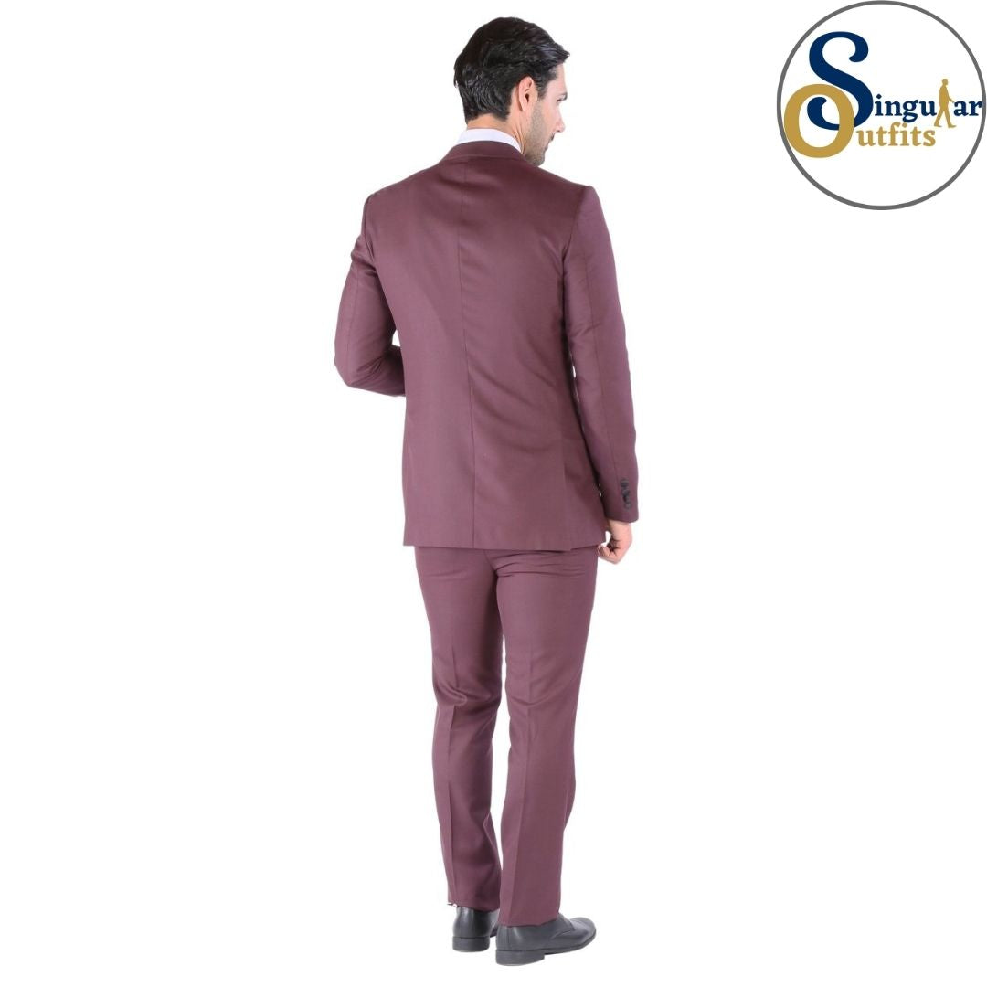 LUNA Slim Fit 3 Piece Tuxedo Burgundy Peak Lapel Singular Outfits Esmoquin Solapa de Pico Back