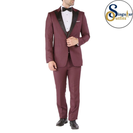 LUNA Slim Fit 3 Piece Tuxedo Burgundy Peak Lapel Singular Outfits Esmoquin Solapa de Pico Front