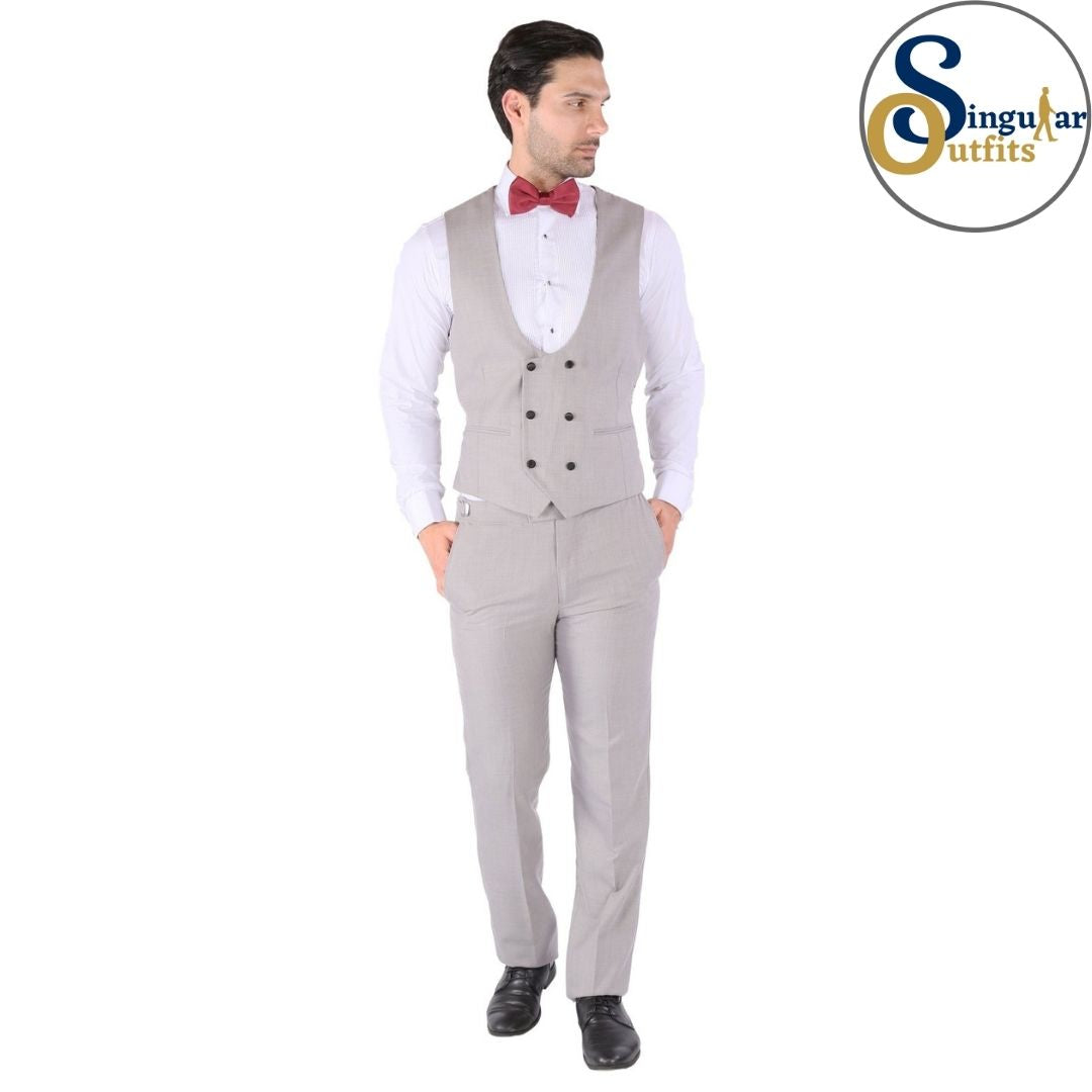 LUNA Slim Fit 3 Piece Tuxedo Gray Peak Lapel Singular Outfits Esmoquin Solapa de Pico Vest