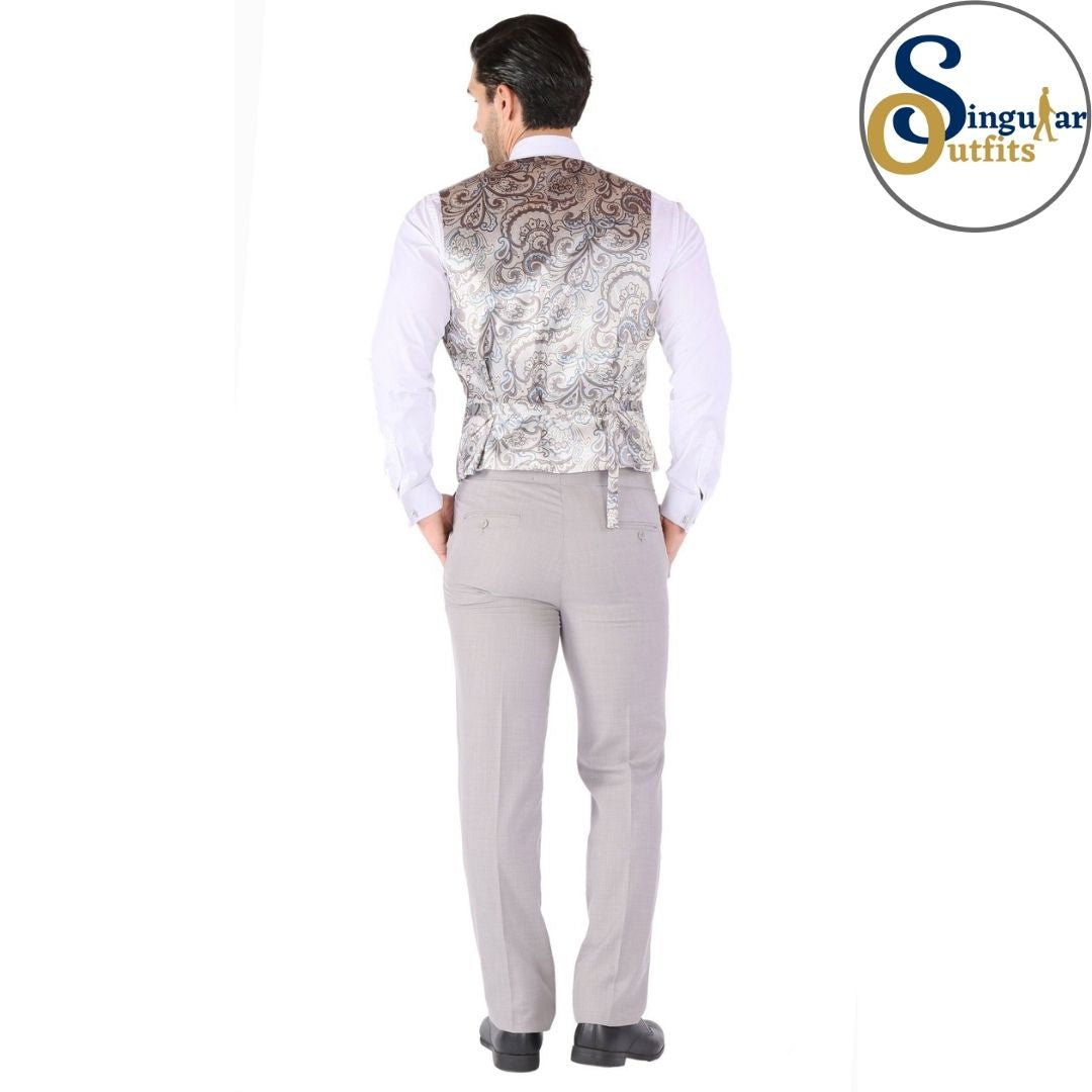 LUNA Slim Fit 3 Piece Tuxedo Gray Peak Lapel Singular Outfits Esmoquin Solapa de Pico Vest Back