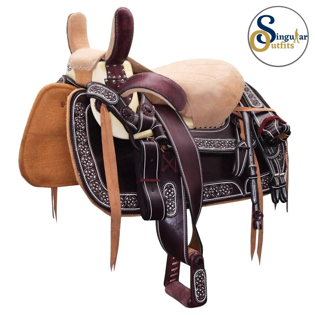 Montura Charra Albarda Mexicana vino basto redondo SO-WD1069 Mexican Charro Horse Saddle