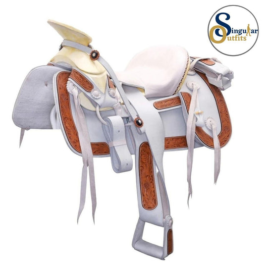 Montura charra Mexicana blanca basto redondo SO-WD1070 Mexican Charro Horse Saddle