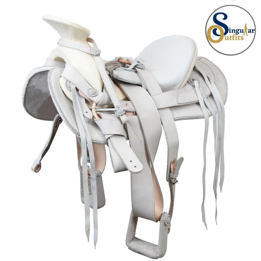 Montura charra Mexicana blanca cola de pato SO-WD1066 Mexican Charro Horse Saddle