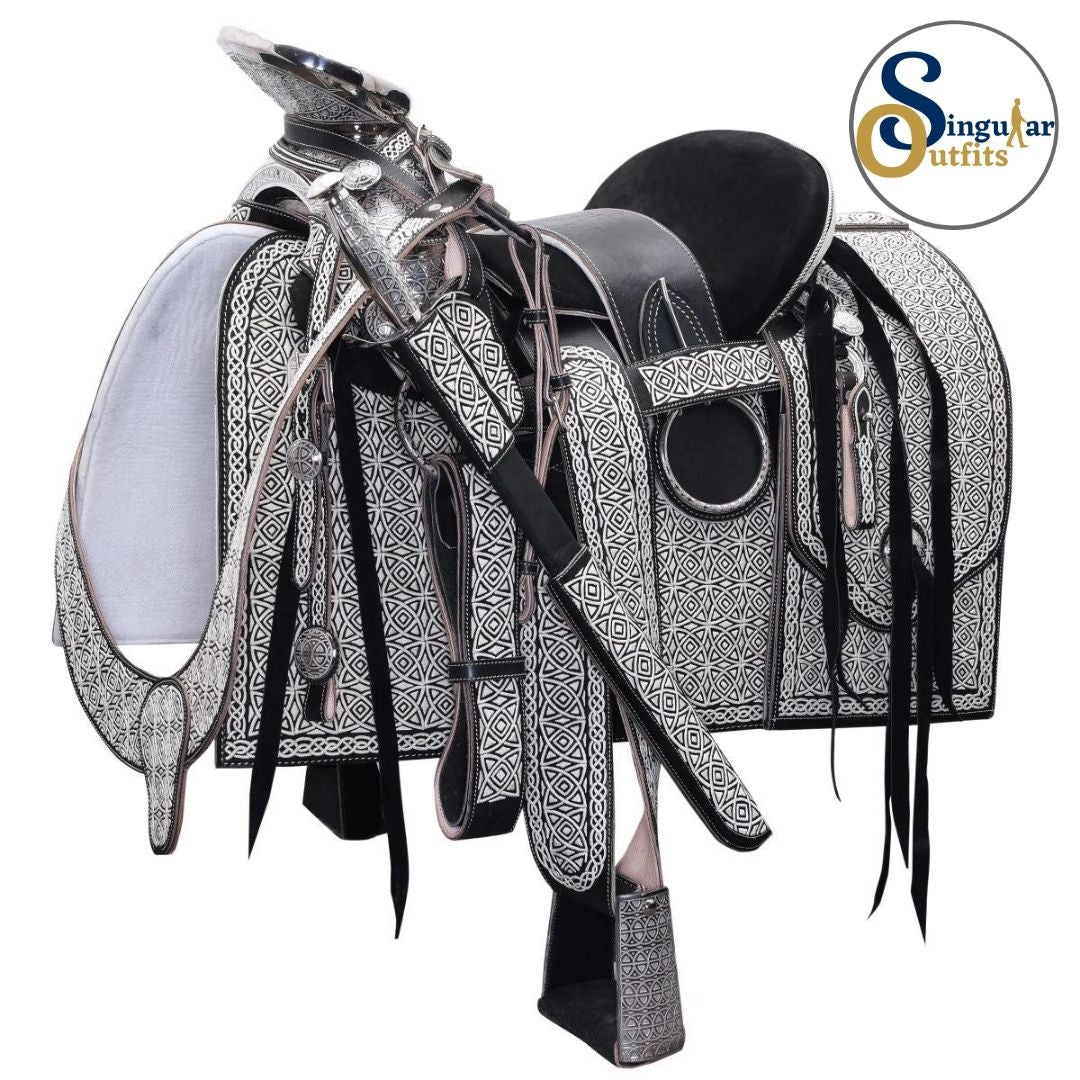 Montura charra Mexicana bordada negra SO-WD1049 Mexican Charro Horse Saddle