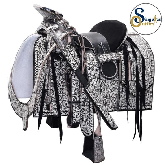 Montura charra Mexicana bordada negra  SO-WD1049 Mexican Charro Horse Saddle