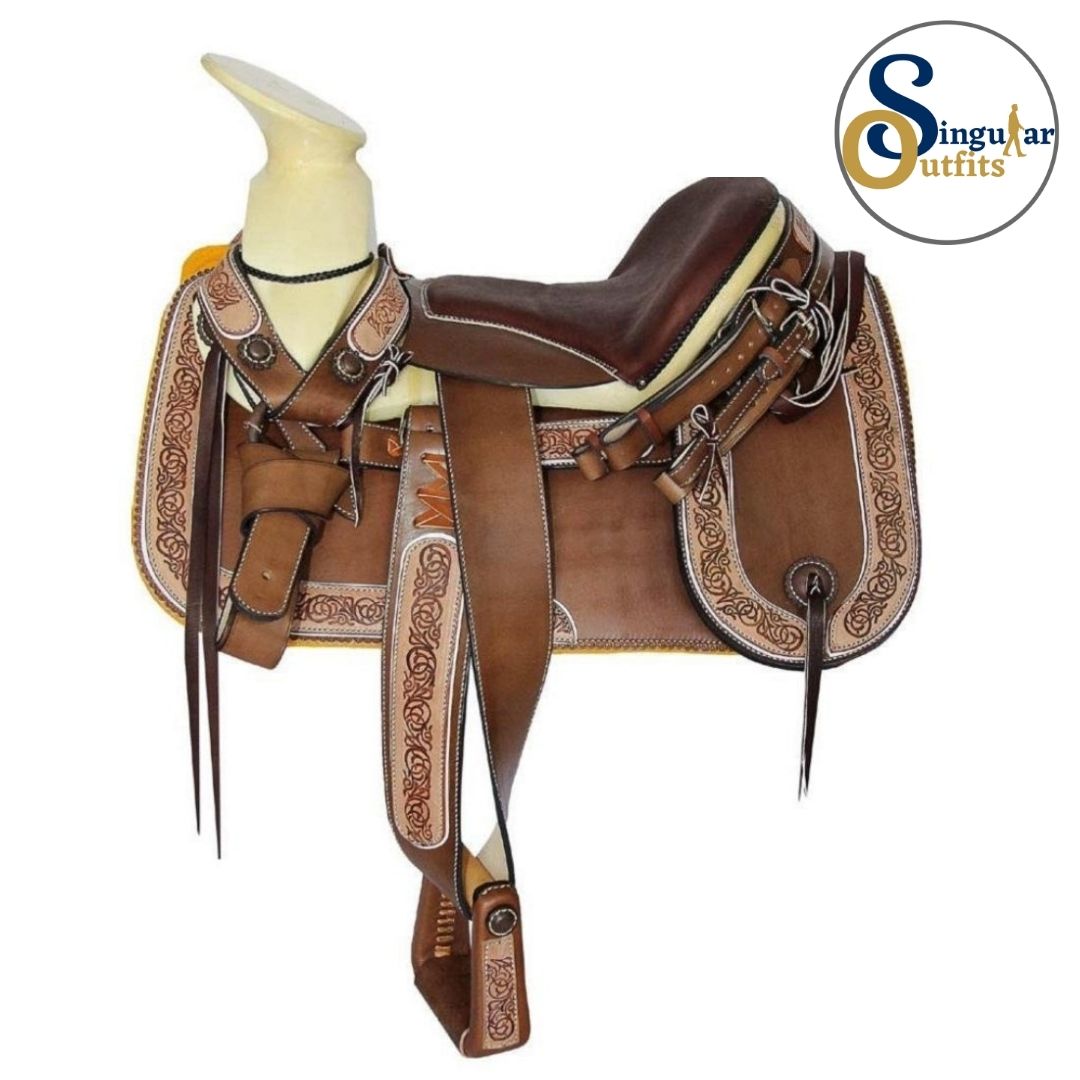 Montura charra Mexicana cafe cantina redonda SO-TM62242 Mexican Charro Horse Saddle