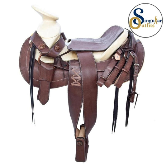 Montura charra Mexicana cafe cola de pato SO-TM65115 Mexican Charro Horse Saddle