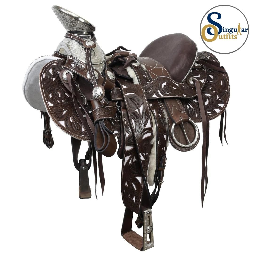 Montura charra Mexicana cafe cola de pato SO-WD1062 Mexican Charro Horse Saddle