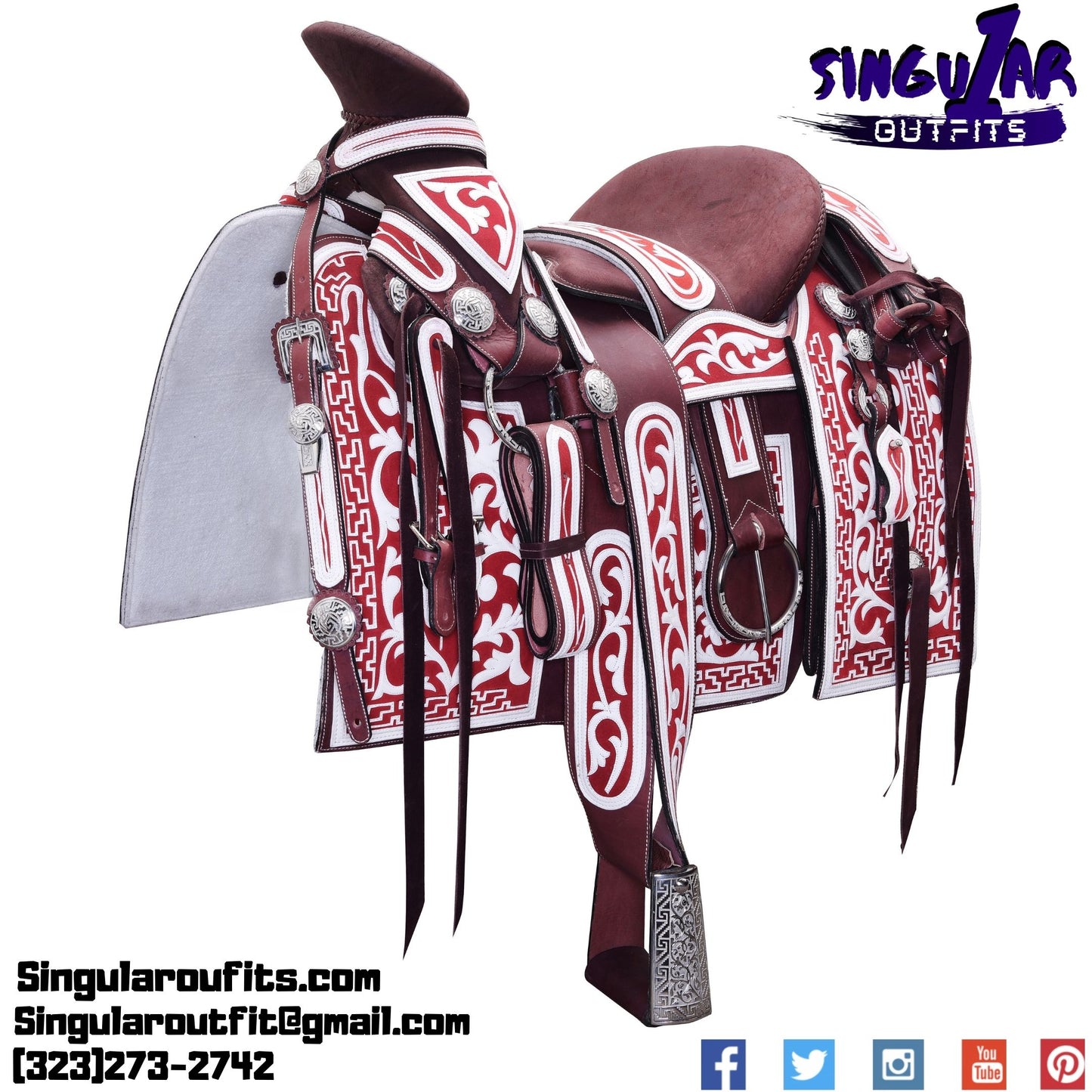 Montura charra Mexicana roja cantina cuadrada SO-WD1059 Mexican Charro Horse Saddle