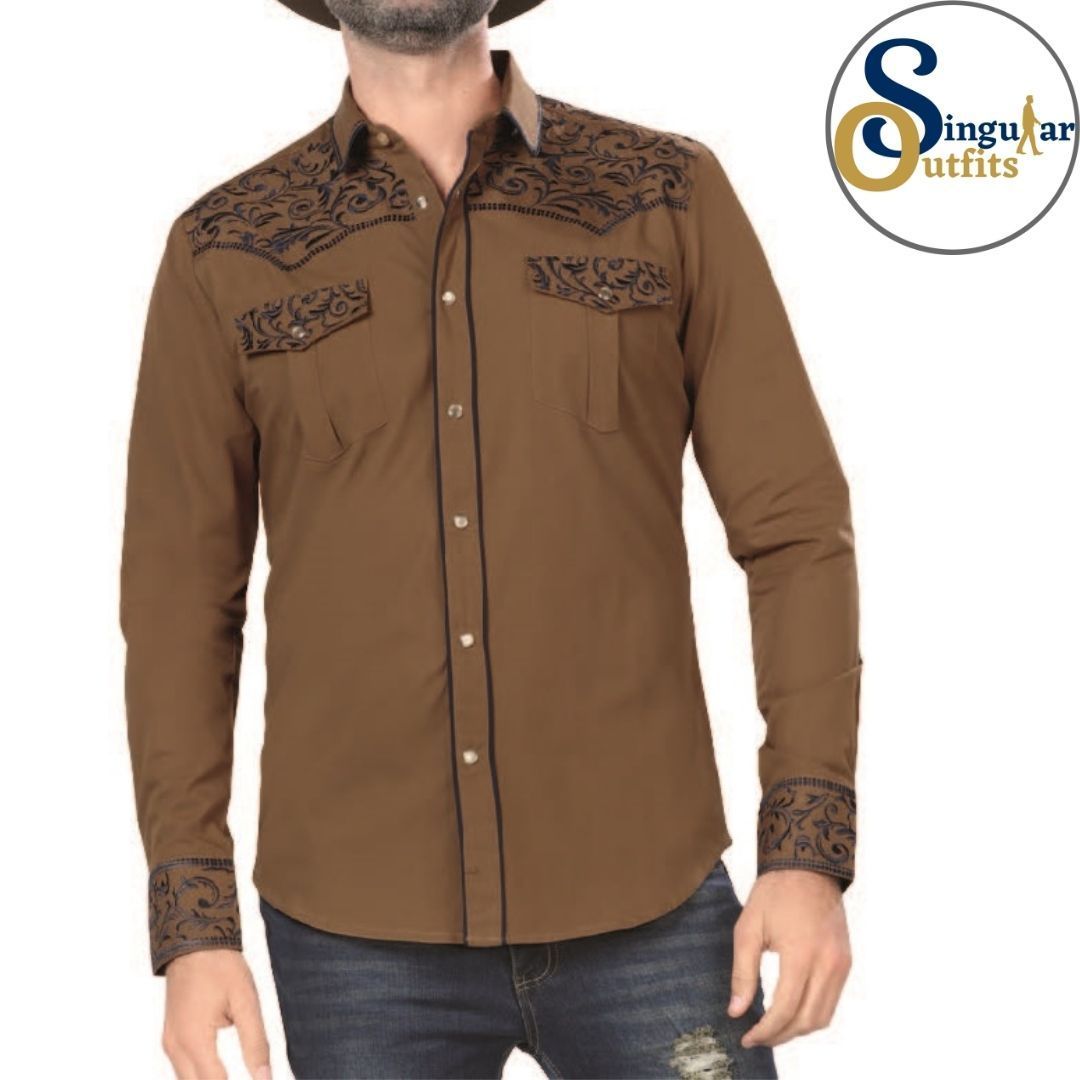 SO-VA3522 Camisa vaquera bordada color camel Singular Outfits embroidered cowboy and western shirt camel