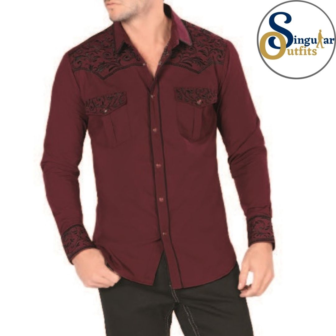 SO-VA3522 Camisa vaquera bordada color vino Singular Outfits embroidered cowboy and western shirt burgundy