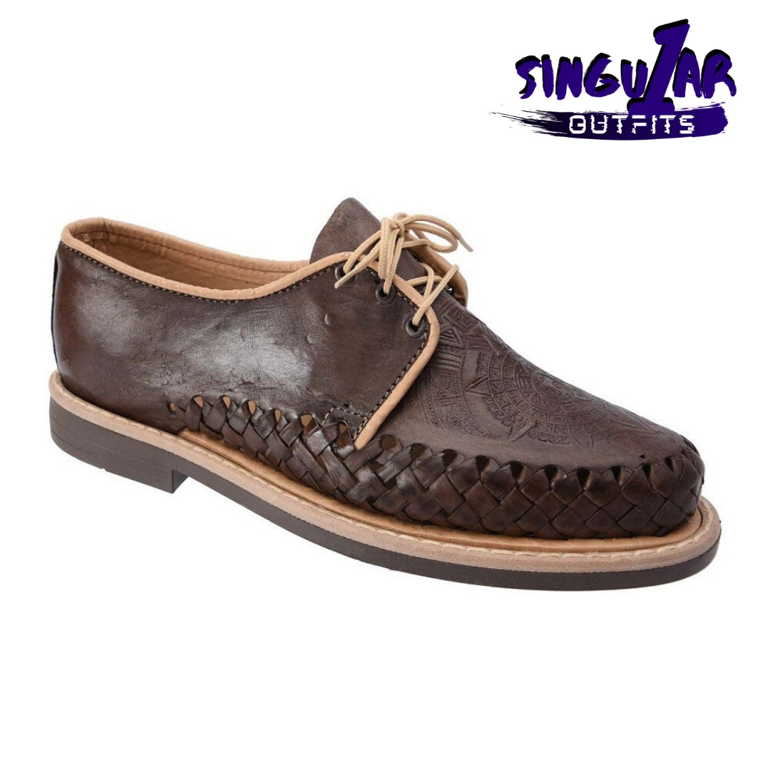 TM-31291 Zapatos Tejidos Mexicanos de hombres grabado calendario azteca Huaraches mens Mexican handwoven shoes Singular Outfits