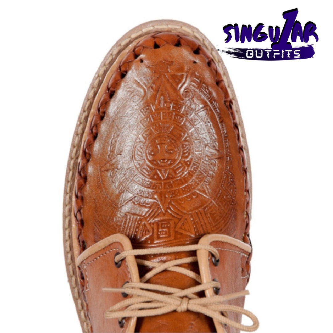 TM-31292 Zapatos Tejidos Mexicanos de hombres grabado calendario azteca Huaraches mens Mexican handwoven shoes Singular Outfits
