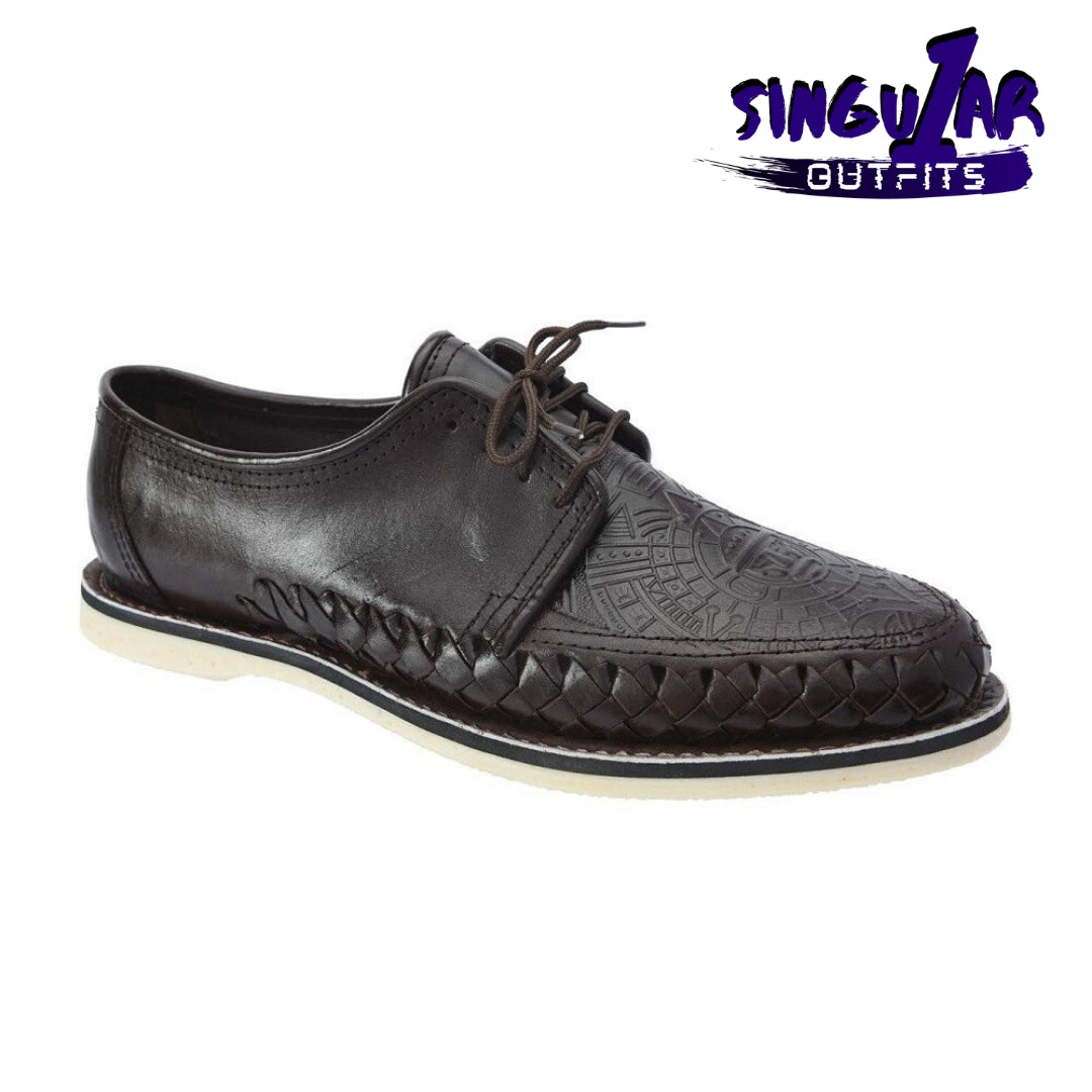 TM-31293 Zapatos Tejidos Mexicanos de hombres grabado calendario azteca Huaraches mens Mexican handwoven shoes Singular Outfits