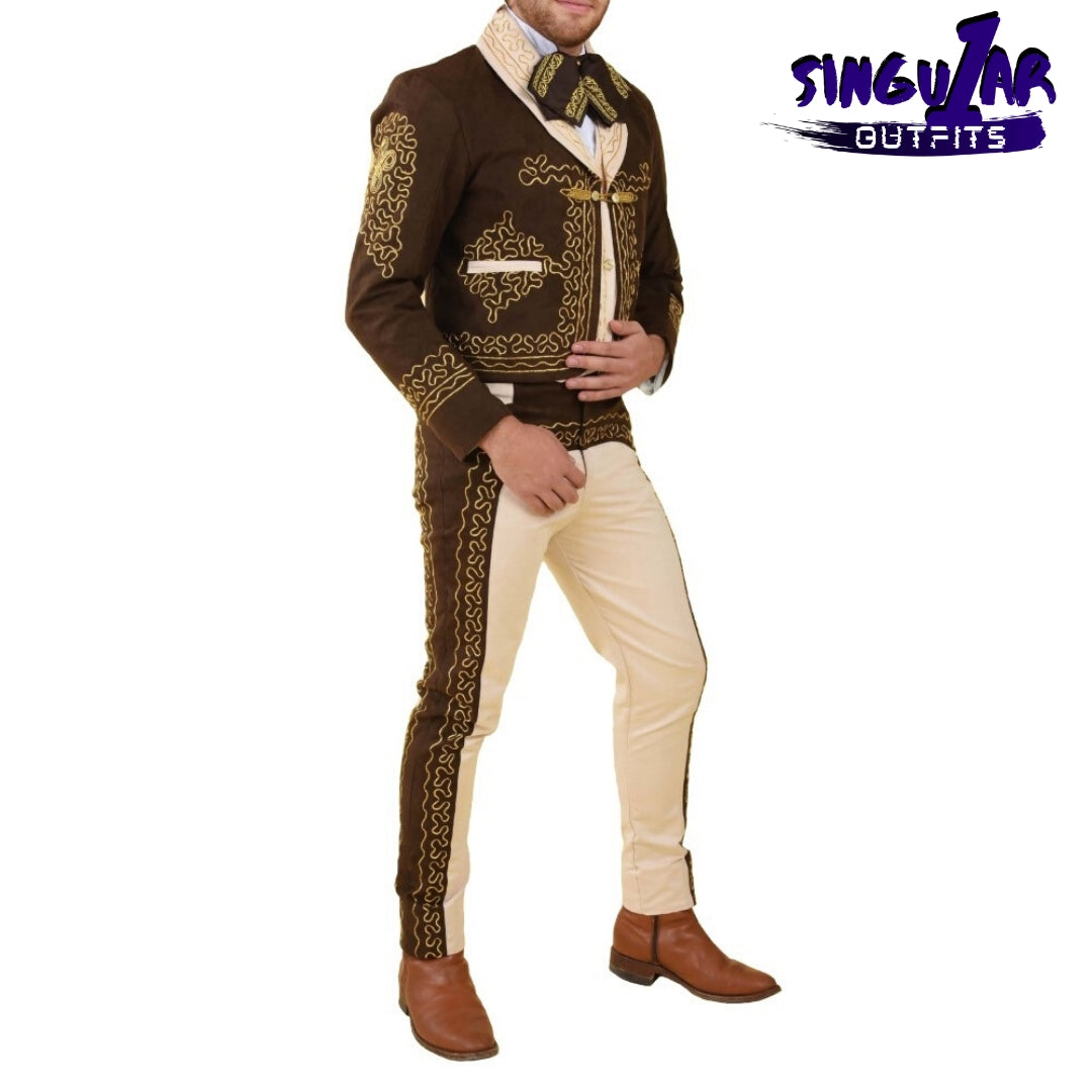TM-72145 Brown-Khaki-oro Soutache Traje Charro hombre mens charro suit Singular Outfits