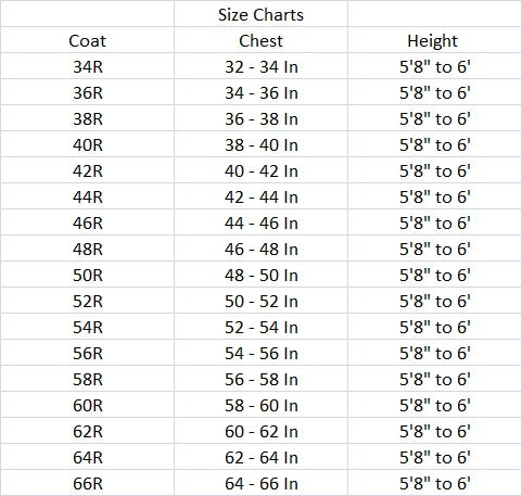 Suits size chart Singular Outfits