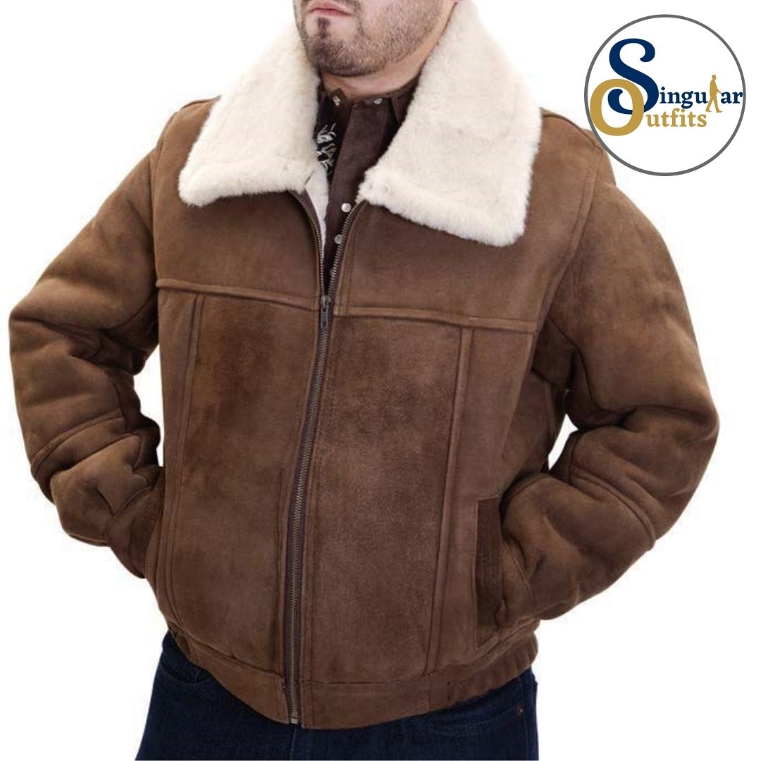 Chamarra de borrego cafe para hombre SO-WD1780 Men's leather Jacket Singular Outfits