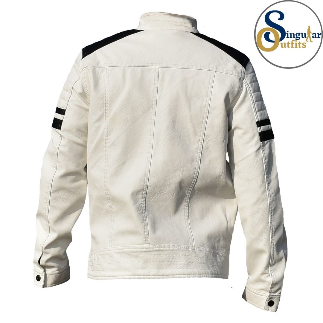 Chaqueta de Hombre Blanca TM-2JK6240 Faux Leather Jacket White Back