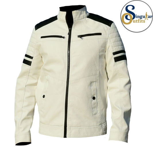 Chaqueta de Hombre Blanca TM-2JK6240 Faux Leather Jacket White Front