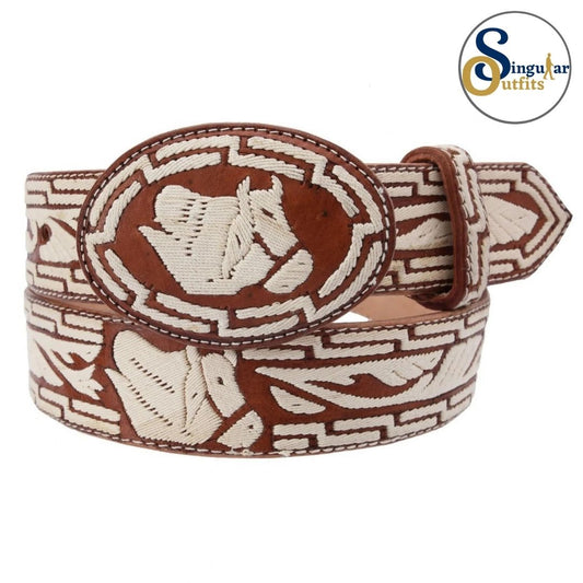 Cinto charro bordado de piel imitación de pita para hombre SO-TM13202 embroidered charro leather belt for men