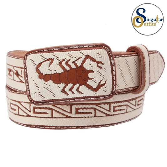 Cinto charro bordado de piel imitación de pita para hombre SO-TM13204 embroidered charro leather belt for men