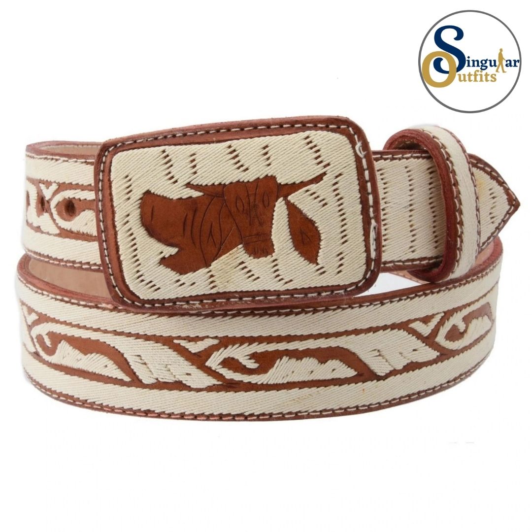 Cinto charro bordado de piel imitación de pita para hombre SO-TM13205 embroidered charro leather belt for men