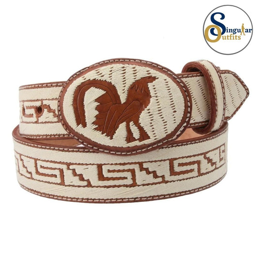 Cinto charro bordado de piel imitación de pita para hombre SO-TM13206 embroidered charro leather belt for men
