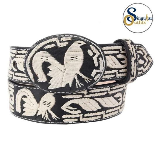 Cinto charro bordado de piel imitación de pita para hombre SO-TM13209 embroidered charro leather belt for men