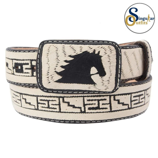 Cinto charro bordado de piel imitación de pita para hombre SO-TM13211 embroidered charro leather belt for men