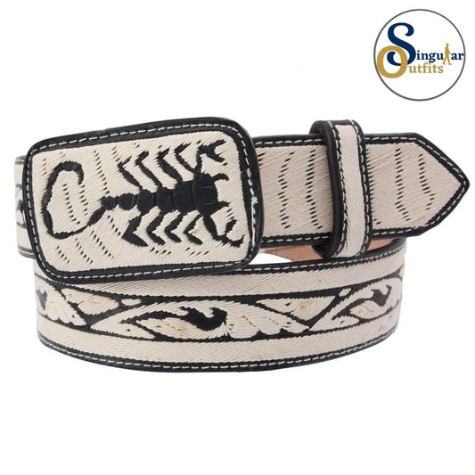 Cinto charro bordado de piel imitación de pita para hombre SO-TM13213 embroidered charro leather belt for men