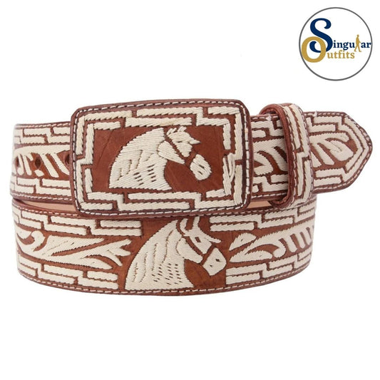 Cinto charro bordado de piel imitación de pita para hombre SO-TM13214 embroidered charro leather belt for men