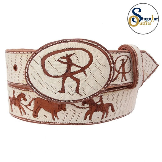 Cinto charro bordado de piel imitación de pita para hombre SO-TM13216 embroidered charro leather belt for men