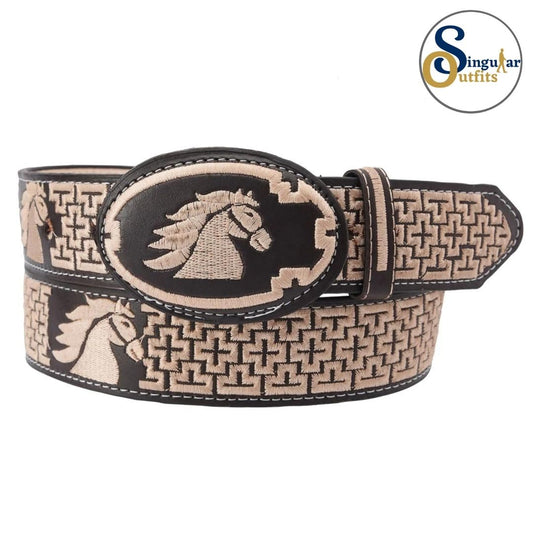 Cinto charro bordado de piel para hombre SO-TM13106 embroidered charro leather belt for men