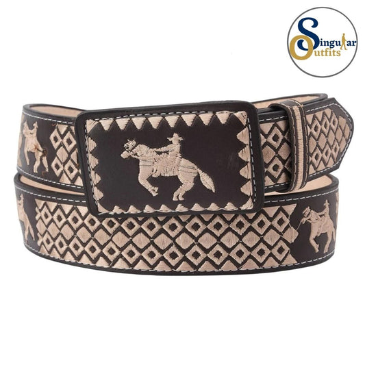 Cinto charro bordado de piel para hombre SO-TM13119 embroidered charro leather belt for men