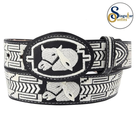 Cinto charro bordado de piel para hombre SO-TM13124 embroidered charro leather belt for men