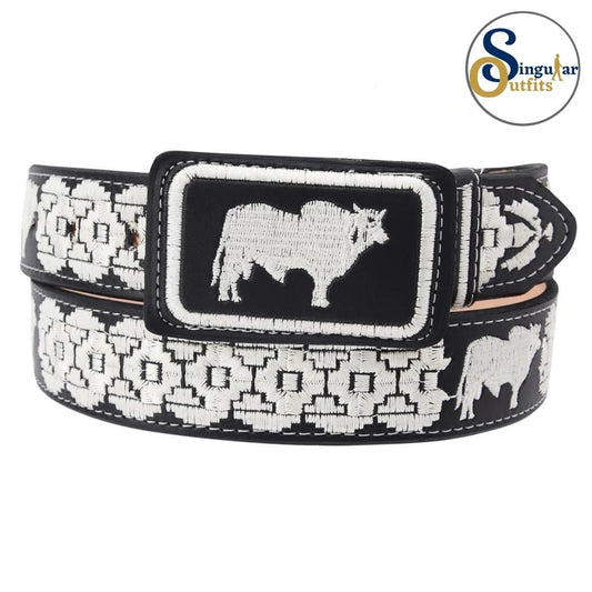 Cinto charro bordado de piel para hombre SO-TM13131 embroidered charro leather belt for men