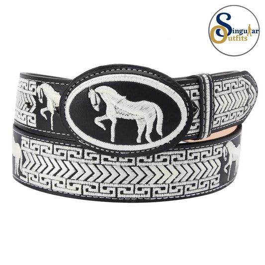 Cinto charro bordado de piel para hombre SO-TM13132 embroidered charro leather belt for men