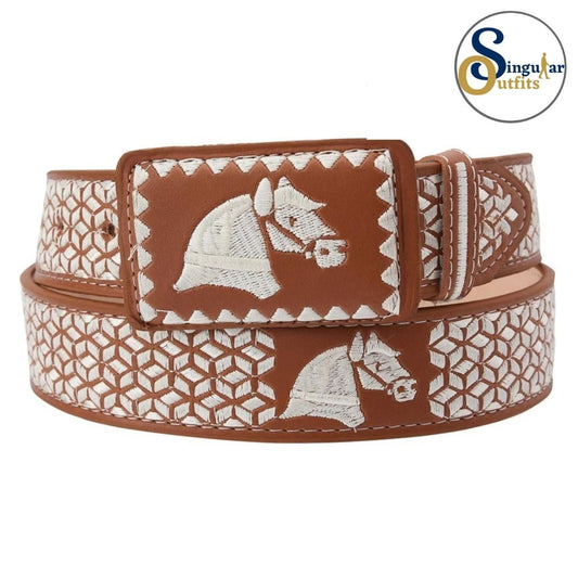 Cinto charro bordado de piel para hombre SO-TM13140 embroidered charro leather belt for men